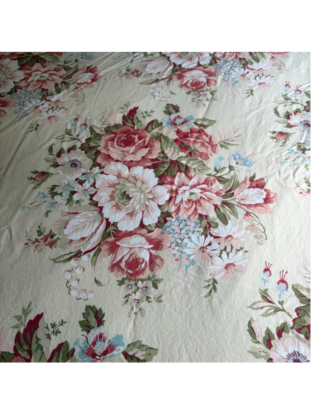 Vintage Ralph Lauren Full Size Flat Sheet Brown Pink Floral Double Cutter Fabric